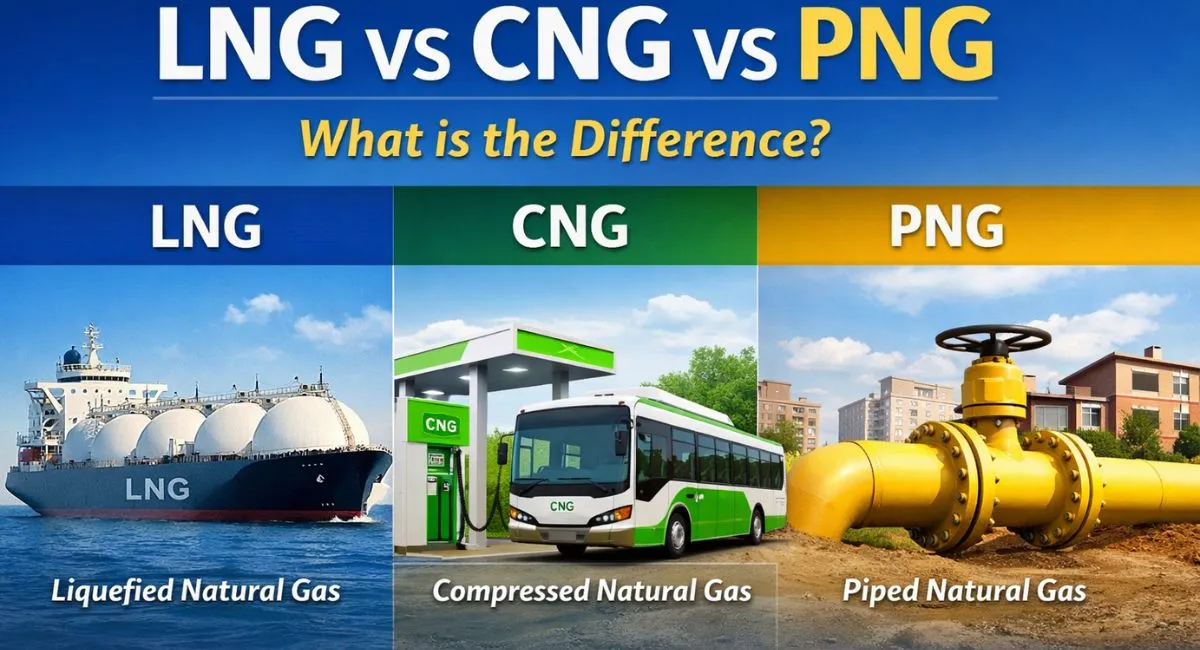 LNG vs CNG vs PNG comparison showing differences in storage, usage, and applications