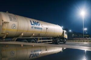 LNG Tanker at unloading bay-->Liquified Natural Gas Transport