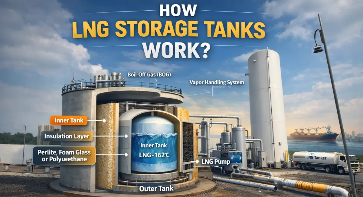 How LNG storage tanks work – exploded view showing inner tank, insulation layer, and outer tank