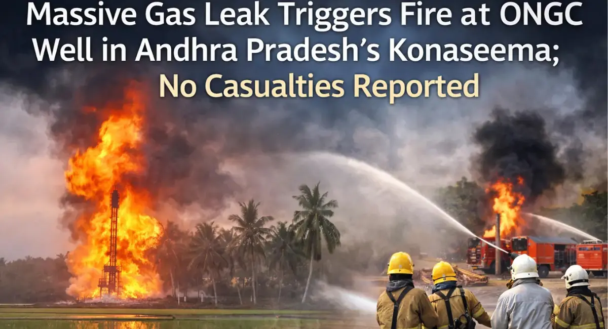 Massive fire at ONGC Mori-5 well after gas leak in Andhra Pradesh