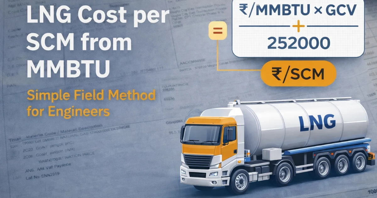 Calculate LNG cost per SCM from MMBTU using simple field method for engineers