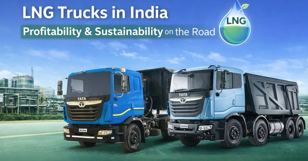 LNG trucks in India showing Tata Prima LNG vehicles highlighting higher performance, lower emissions and reduced fuel costs