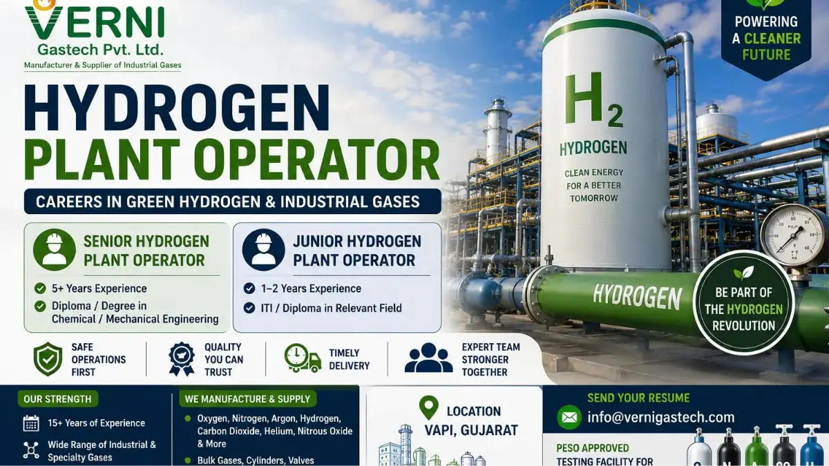 Verni Gastech Hiring Hydrogen Plant Operators